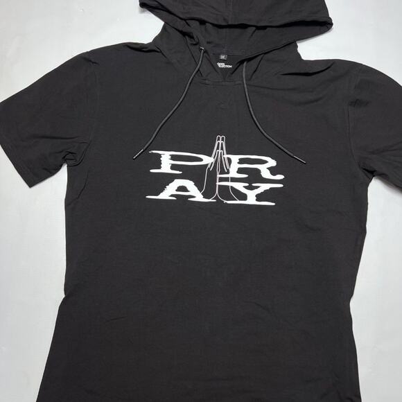 Roots Collection PRAY Short Sleeve Hoodie SIZE M Black Pullover Activewear - Picture 5 of 7